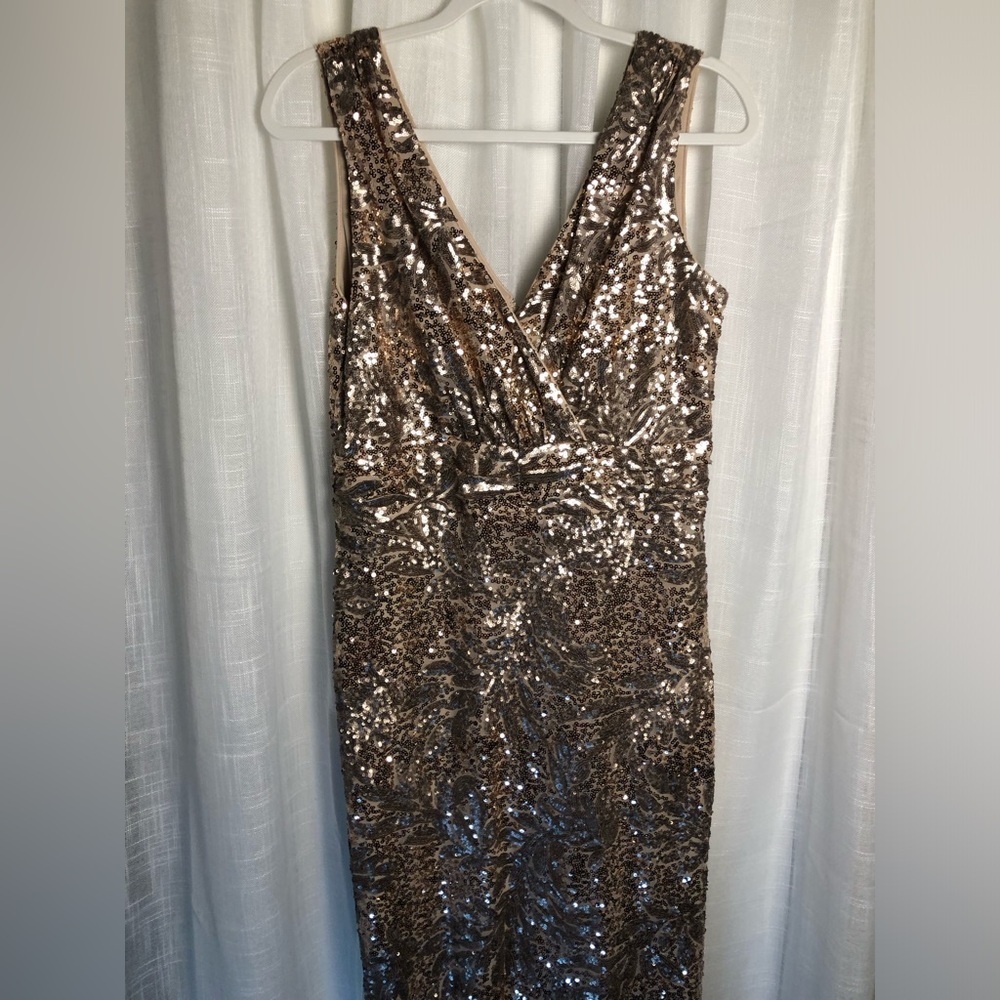 Badgley Mischka Beige and Gold Dress size 10 - Picture 4 of 16